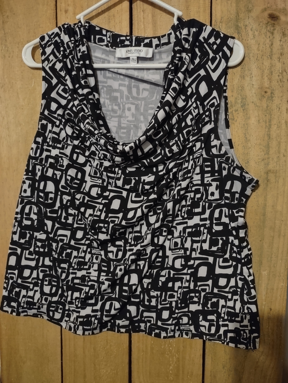 Jones Studio Black and Grey Geometric Cowl Neck Sleeveless Top